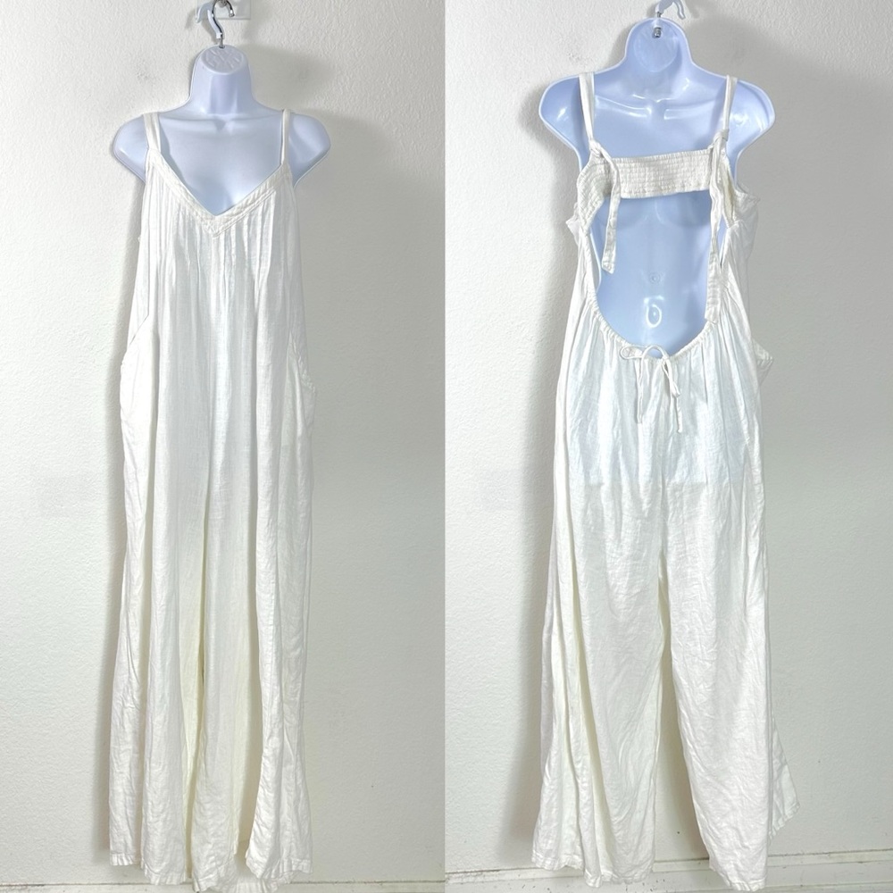 Free People Ethereal Drifting Dreams One Piece Jumpsuit White XL Wide Leg - Picture 7 of 12